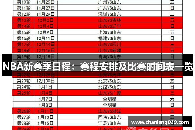 NBA新赛季日程：赛程安排及比赛时间表一览